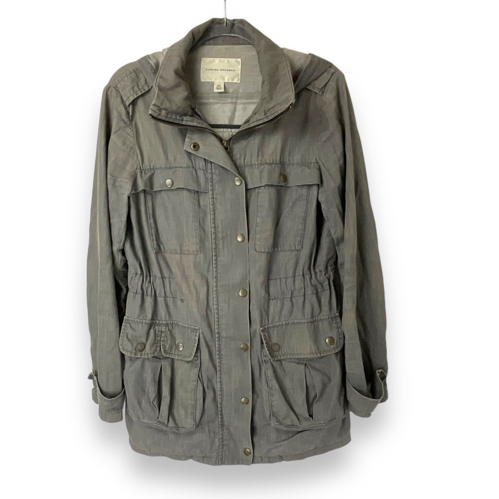 Banana Republic Jacket Cargo Military Grey Cotton Hooded Casual Womens Size‎ S